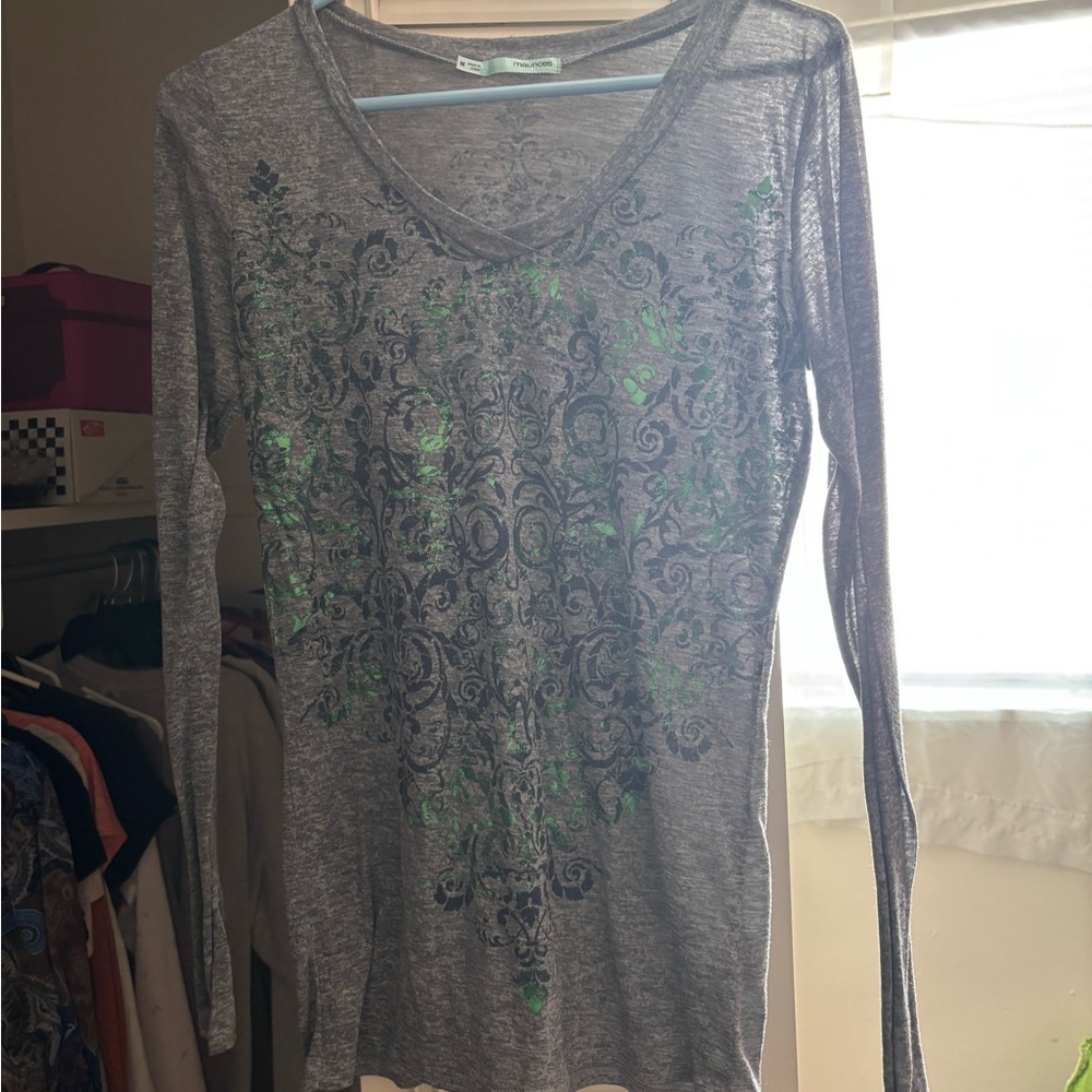 Maurices Gray and Green Long Sleeve Top